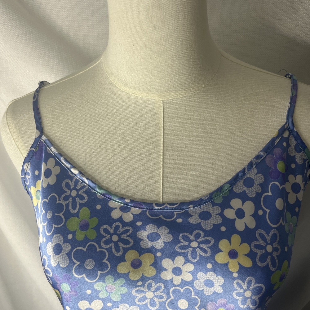 Vintage 90s Y2K Satin Floral mini Slip Dress Lingerie Silky Nightie medium - Picture 2 of 5